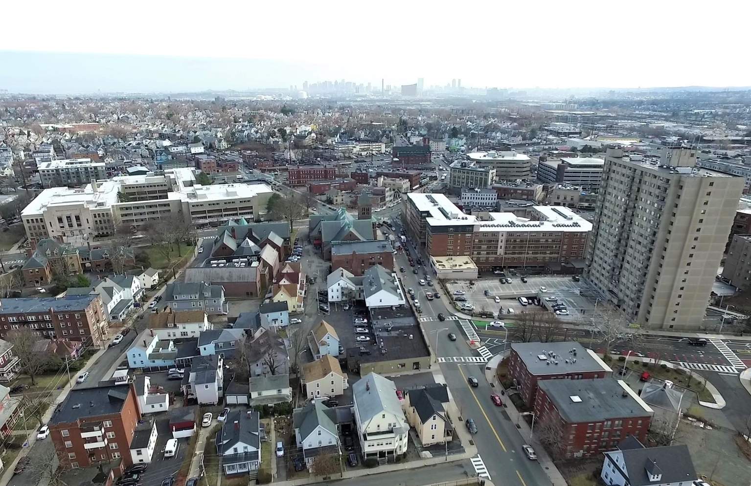 Aerial view of downtown, Malden, Massachusetts